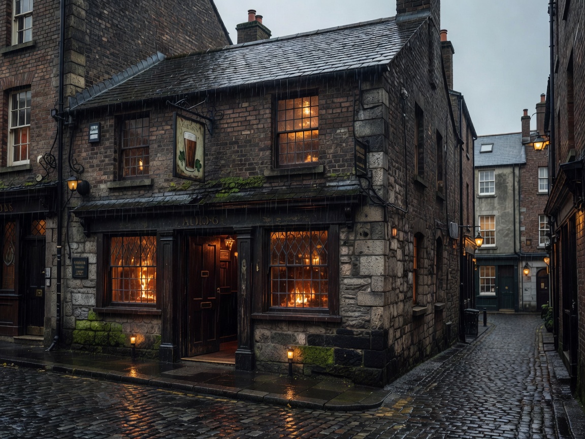 Dublin Ireland cozy historic pub exterior in the rain