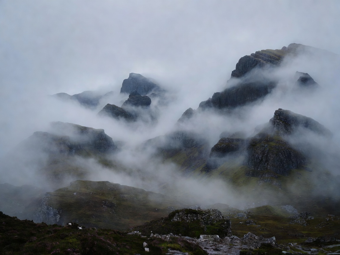 Isle of Skye misty mountains in Scotland